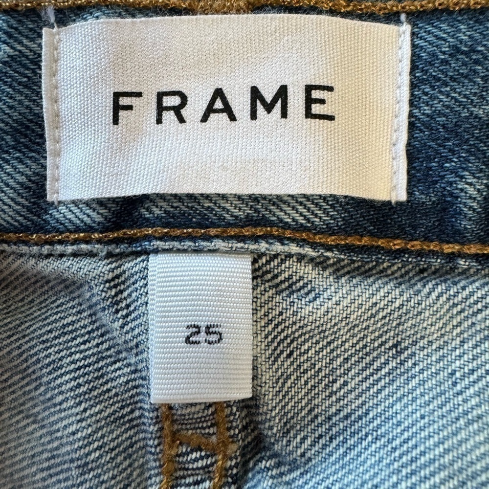 Frame Le Slouch Bermuda Riverrun Distressed High Rise Denim Jean Shorts Size 25 - Picture 5 of 8